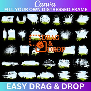 Bleicheffekt Distressed Edge Canva Frames Vorlage, bearbeitbarer Farbspritzrahmen, Fotocollage Sublimationsdesign, Canva Ziehen und Ablegen