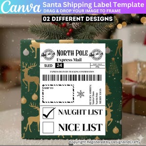 02 Santa Shipping Labels Template, Editable North Pole Mail Stickers, Santa Mail Sticker Label Template North Pole Christmas Label Canva