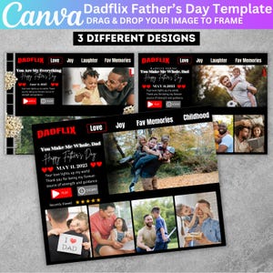 Dadflix Canva bearbeitbare Vorlage, glücklicher Vatertag Vorlage, Viral Dadflix Film Fotocollage, Geschenk für Opa, Vatertagsgeschenk Digital