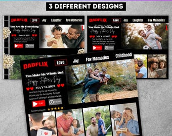 Dadflix Canva bearbeitbare Vorlage, glücklicher Vatertag Vorlage, Viral Dadflix Film Fotocollage, Geschenk für Opa, Vatertagsgeschenk Digital