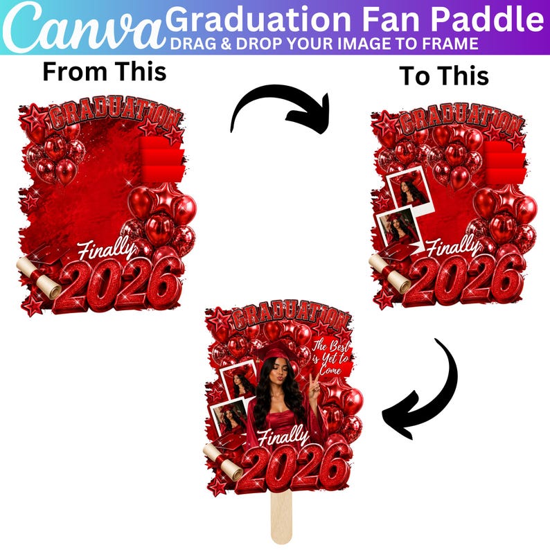 10 Graduation Fan Canva Editable Template, Graduation Paddle Fan Class ...
