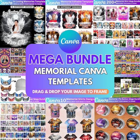 In Loving Memory Canva Template Mega Bundle, Memorial T Shirt Editable Designs, Funeral All Over Shirt Tumbler, Pin Button, Memorial Program