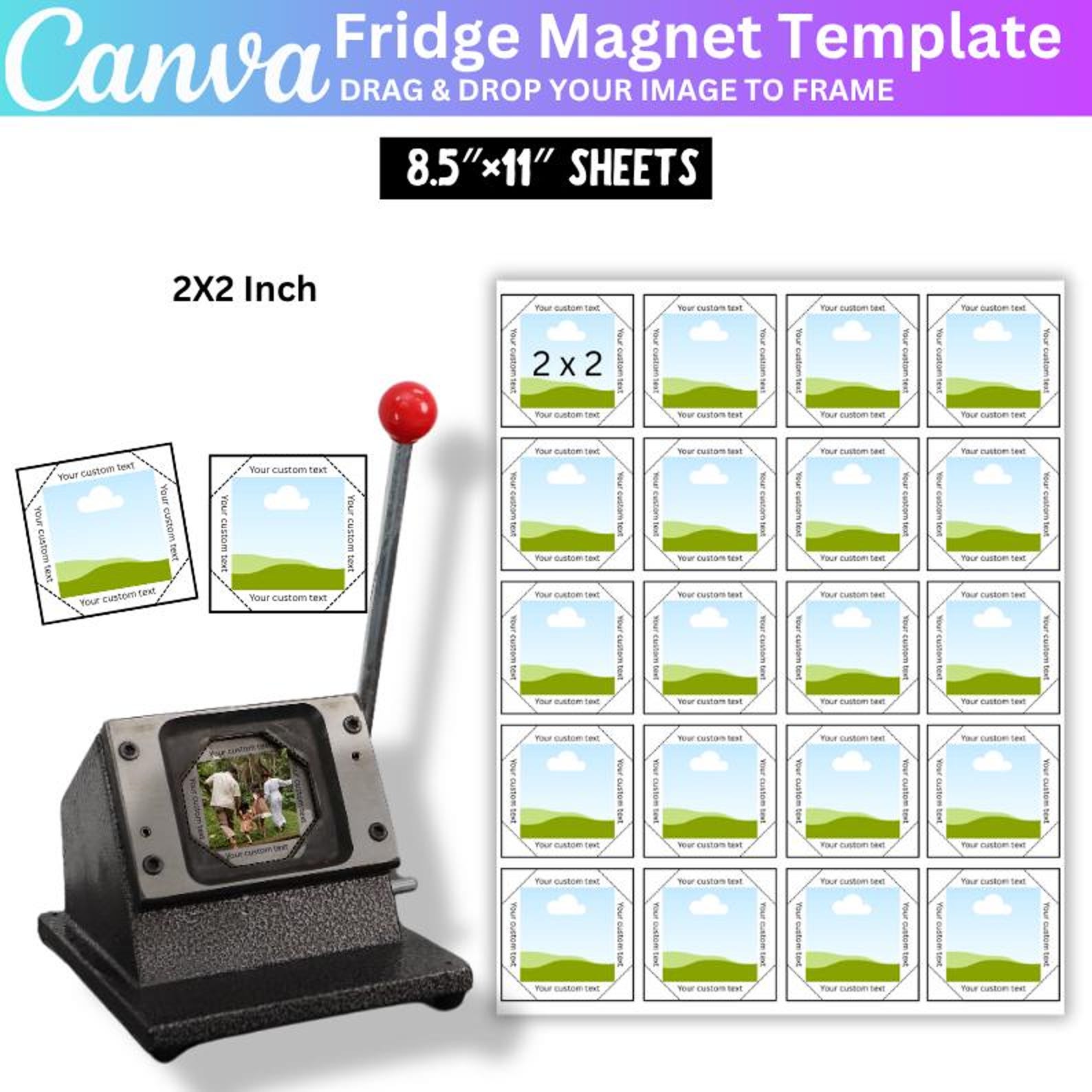 2x2 Fridge Magnet Canva Editable Template, 50mmx50mm Square Magnet ...