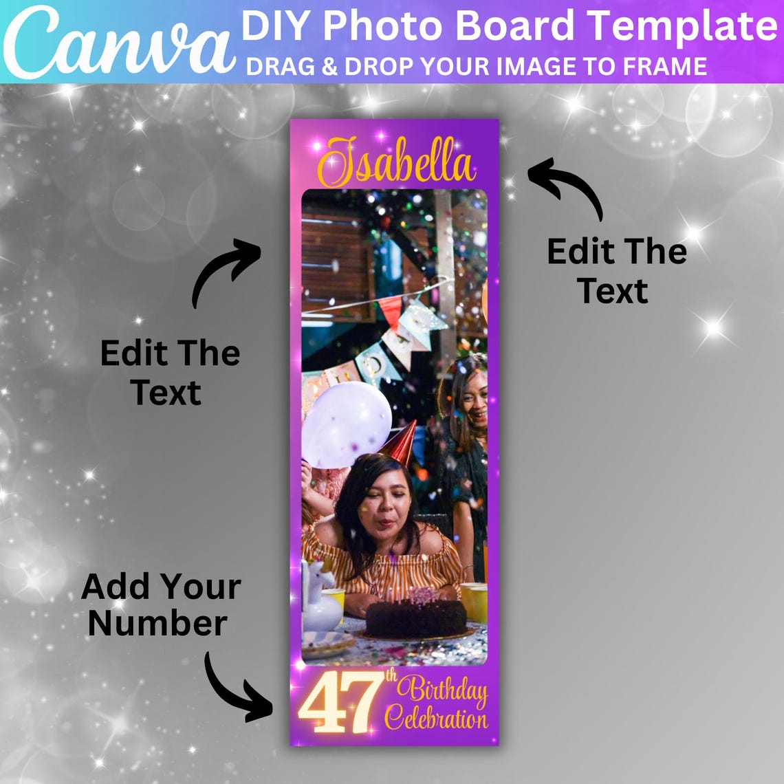 Editable Booth Design 2X6 Photo Booth Canva Editable Template, Birthday Photo Booth, Custom ...