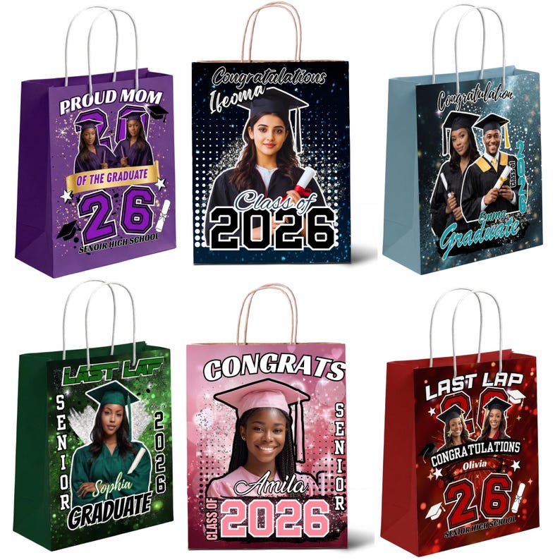 20 Graduation Gift Bags Bundle, Editable Canva Senior High School Gift ...