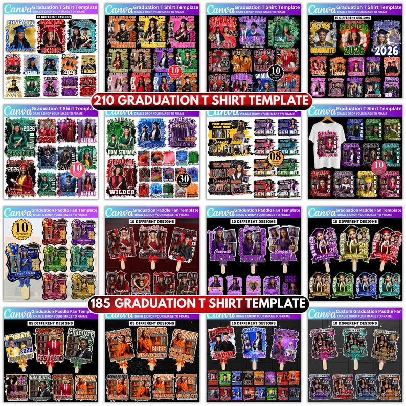 Abschluss Mega Bundle Canva Templates, Class of 2026 Grad Kit, Bootleg Shirts, Fan Paddles, Zeitung, Stola, Banner, Partygeschenke, Dekor Bild 5