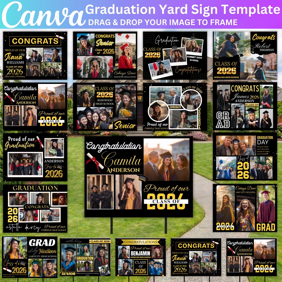 Graduation Layout Signage 15 Graduate Yard Sign Bundle, Graduation Canva Editable Template ...