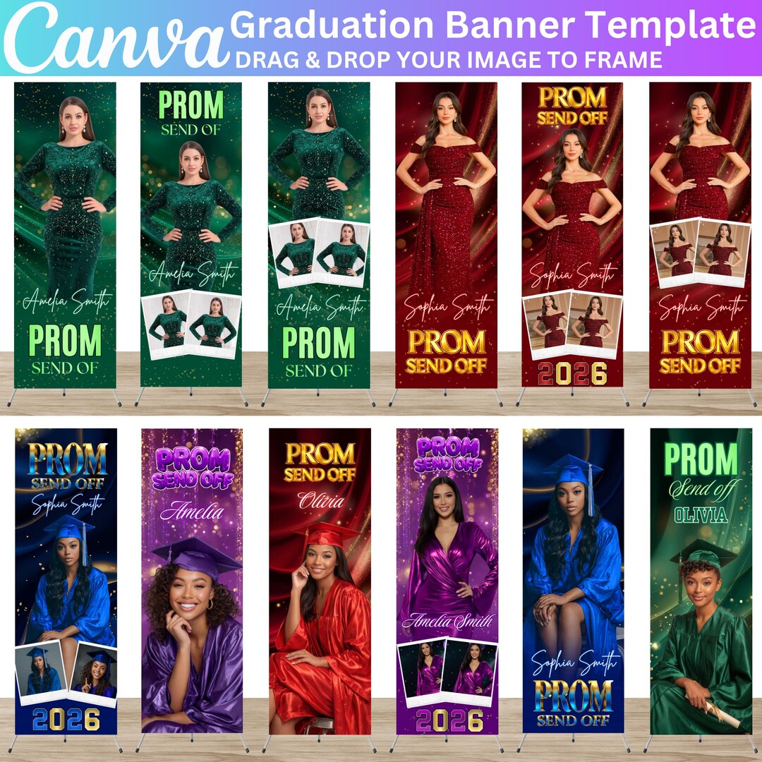 Send Off Program Banner 12X Prom Send off Banner Template Canva Editable, Blue, Red & Green ...