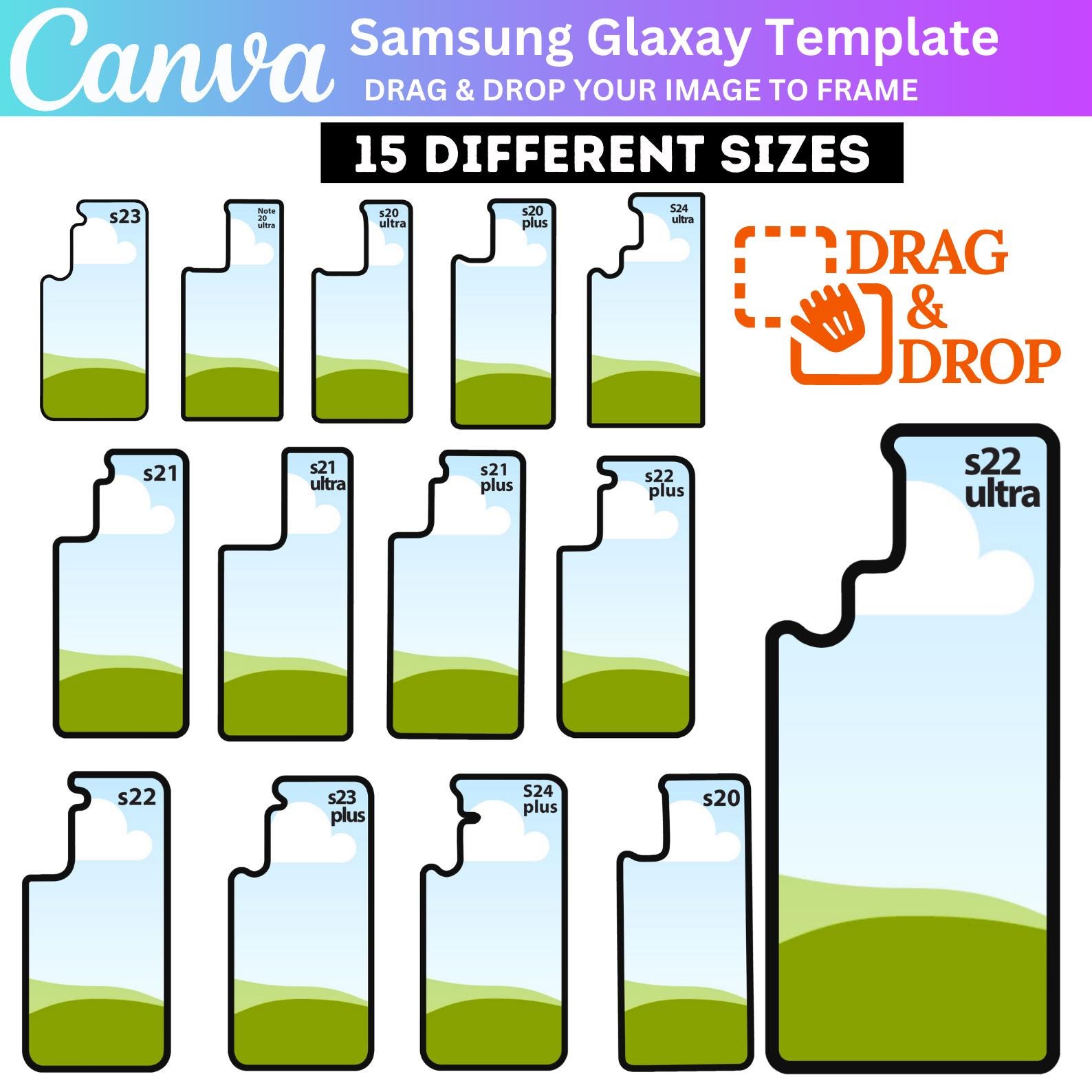 Samsung Galaxy Phone Case Canva Editable Template, Samsung Phone Case Bundle, S24 Ultra Phone Case, Smartphone Template, Digital Download