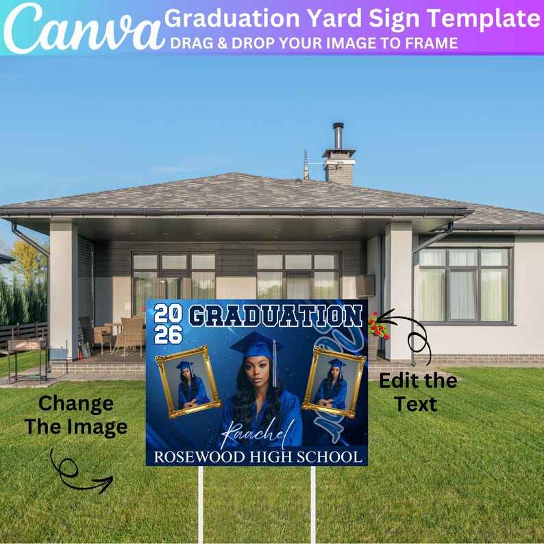 10 Blue Graduate Yard Sign Bundle, Graduation Canva Editable Template ...