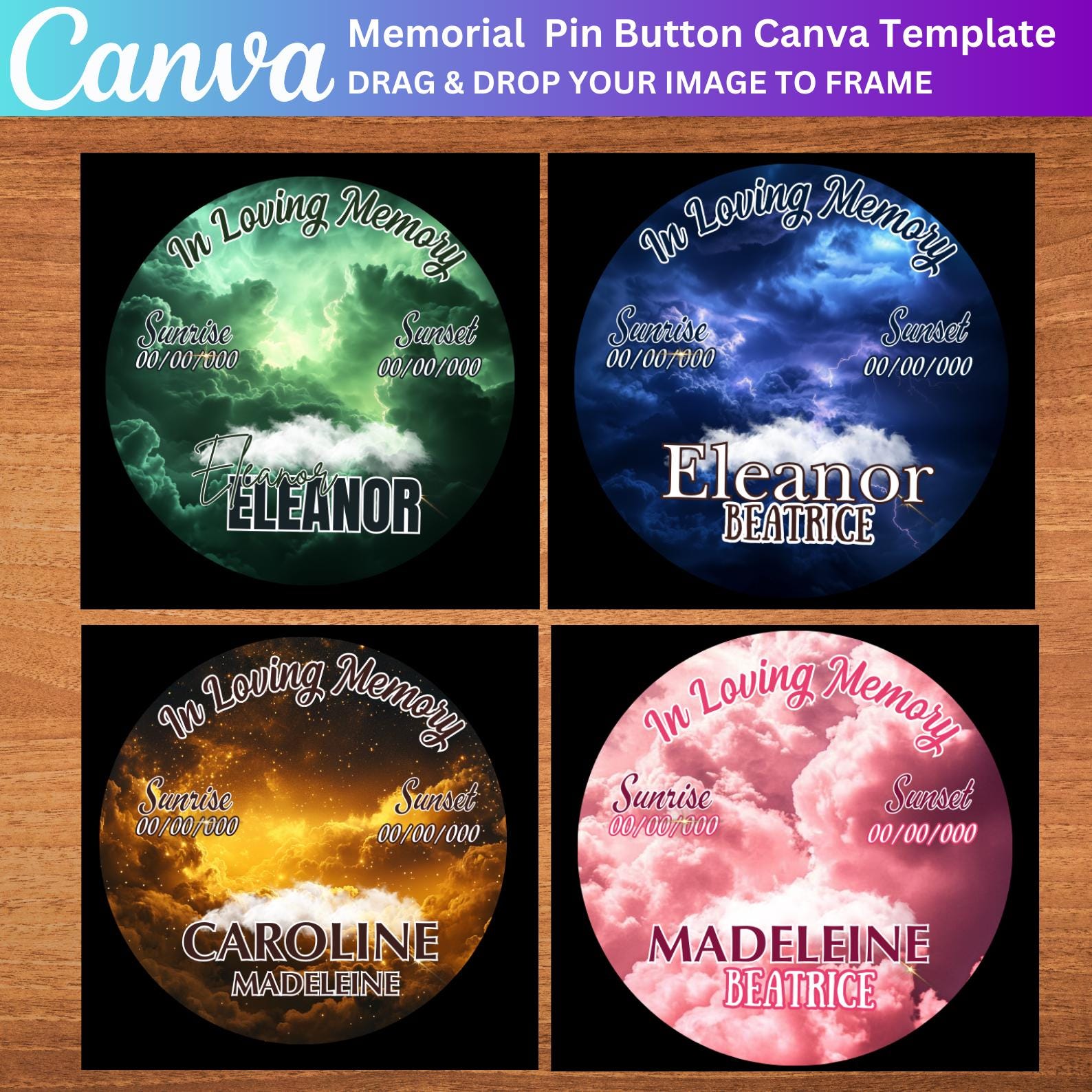 In Loving Memory Pin Button Canva Editable Templates, Memorial Pin ...