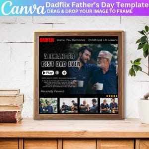 Dadflix Vatertag Canva Vorlage 20,5 x 20,5 cm, alles Gute zum Vatertag Vorlage, Dadflix Film Fotocollage, Geschenk für Opa, Vatertagsgeschenk
