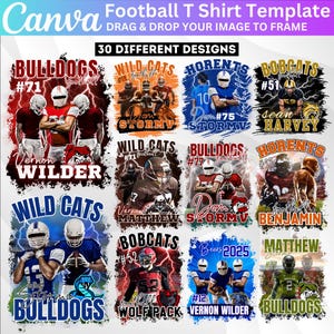 30 Football T Shirt Canva Editable Template Bundle, Custom Football Designs, Football T Shirt Sublimation, Photo Collage Shirt Digital
