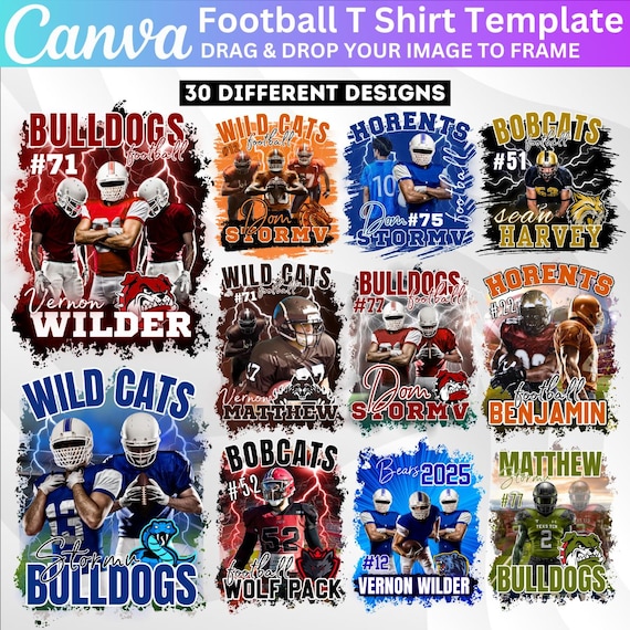 30 Football T Shirt Canva Editable Template Bundle, Custom Football Designs, Football T Shirt Sublimation, Photo Collage Shirt Digital