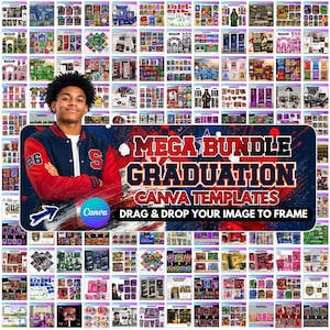 Abschluss Mega Bundle Canva Templates, Class of 2026 Grad Kit, Bootleg Shirts, Fan Paddles, Zeitung, Stola, Banner, Partygeschenke, Dekor Bild 1
