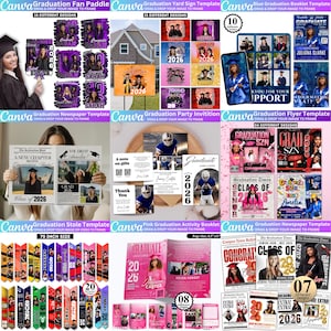 Abschluss Mega Bundle Canva Templates, Class of 2026 Grad Kit, Bootleg Shirts, Fan Paddles, Zeitung, Stola, Banner, Partygeschenke, Dekor Bild 9