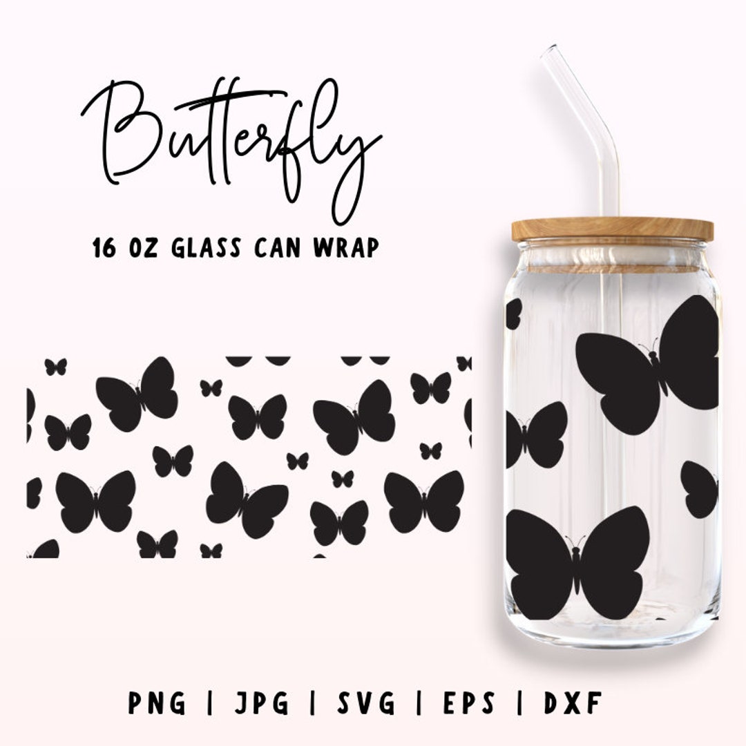 16 Oz Butterflies Libbey Glass Wrap SVG, Butterfly Png, Glass Can Wrap ...