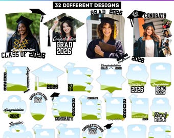 32 Graduation Fan Paddle 2026 Vorlagen Bundle, Canva bearbeitbare Grad Paddle Vorlage, benutzerdefinierter Grad Fan, Abschlussfächer 2026, Abschlusskuchen