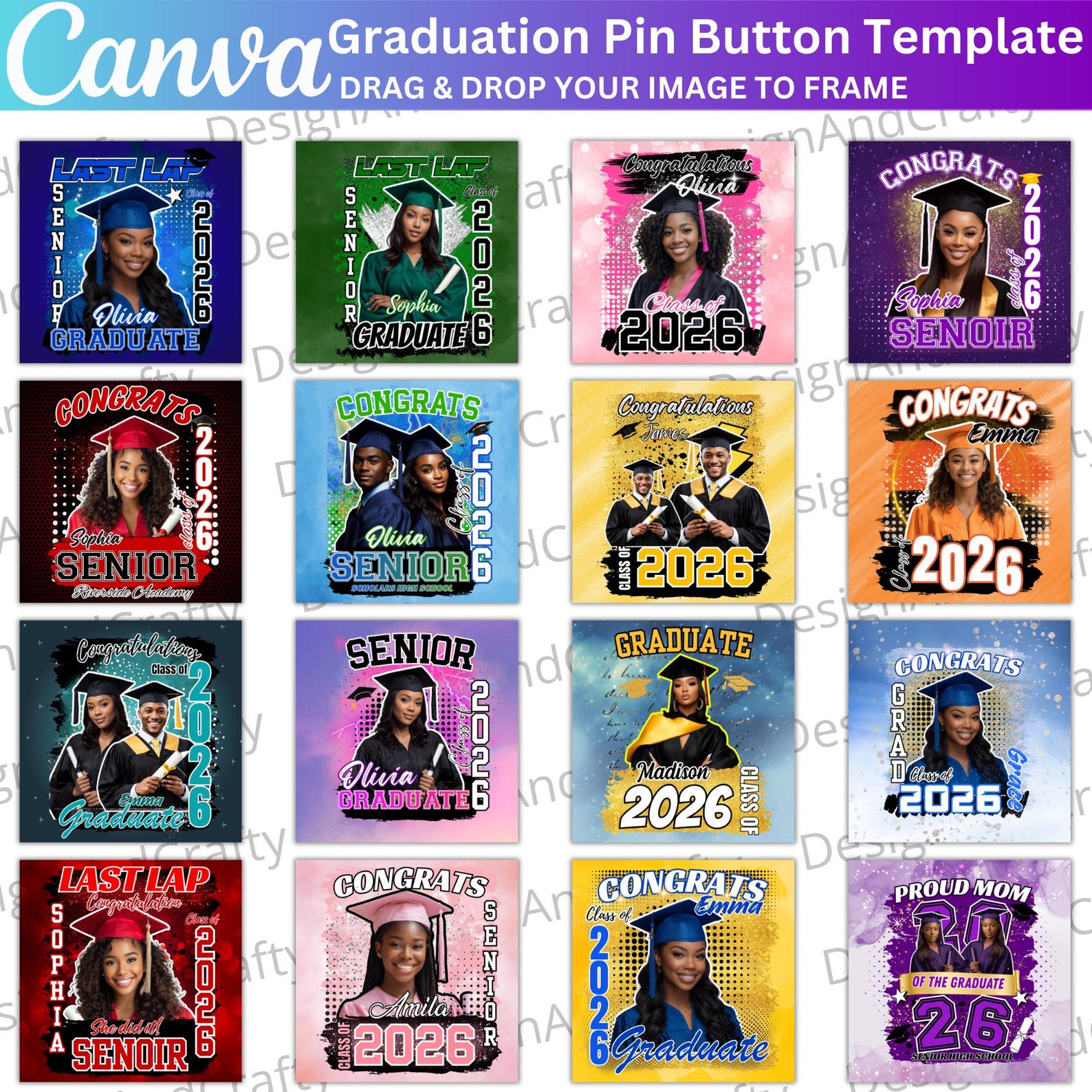 20 Graduation Pin Button Template, Canva Editable Congrats Grad Class ...