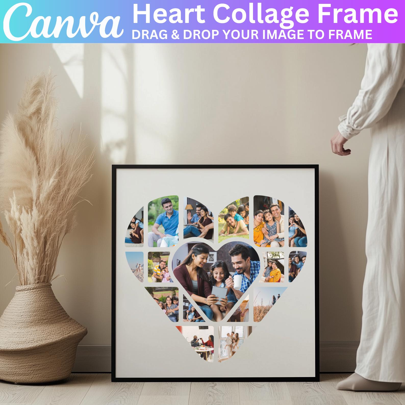 Canva Heart Photo Collage Editable Template, Valentine's Day Heart ...