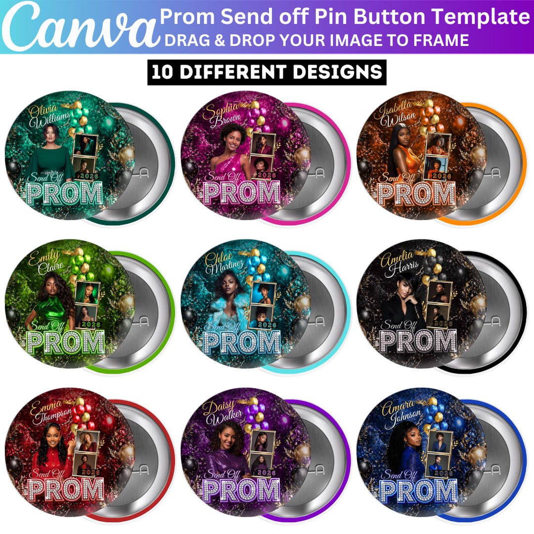 Sent Over Pin 10 Prom Send off Pin Button Template, Editable Canva Prom Send off Pin ...