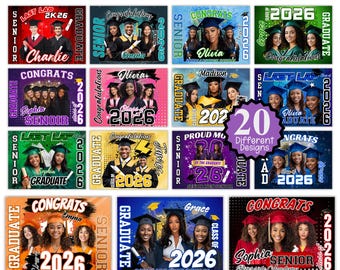 20 plantillas editables de letreros de graduación para jardín en Canva, paquete de banderas de graduación 2026, letreros de graduación para jardín 2026, plantillas digitales de letreros para jardín en Canva