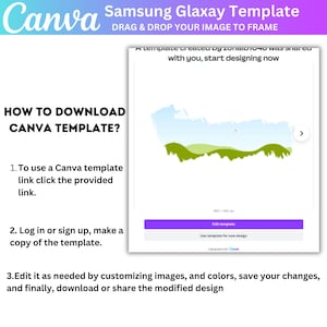 Peut inclure: Un mod&egrave;le Canva pour un t&eacute;l&eacute;phone Samsung Galaxy. Le mod&egrave;le pr&eacute;sente un ciel bleu avec des collines vertes et un point rouge. Le texte "Un mod&egrave;le cr&eacute;&eacute; par zonai01040 a &eacute;t&eacute; partag&eacute; avec vous, commencez &agrave; concevoir maintenant" est affich&eacute; au-dessus de l'image. Le texte "Modifier le mod&egrave;le" est affich&eacute; sur un bouton violet. Le texte "Utiliser le mod&egrave;le pour une nouvelle conception" est affich&eacute; sous le bouton. Le texte "Con&ccedil;u avec Canva" est affich&eacute; sous le texte "Utiliser le mod&egrave;le pour une nouvelle conception".