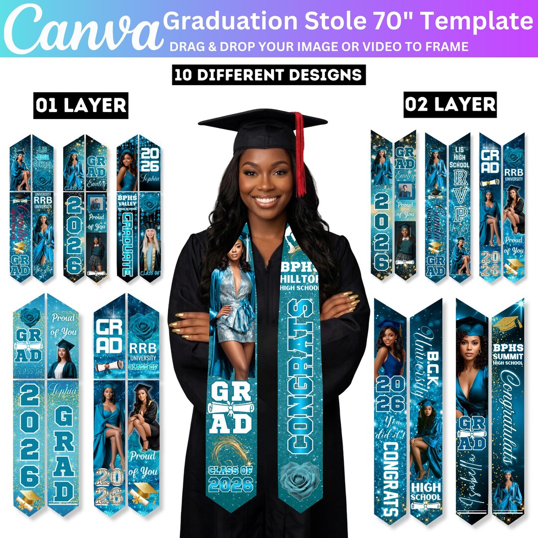 10 Zinc Graduation Stole Canva Editable Template Bundle, Graduation ...