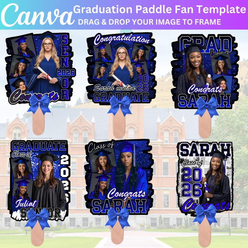 Blue Grad Fan Canva Editable Template, Custom Graduation Paddle Fan ...