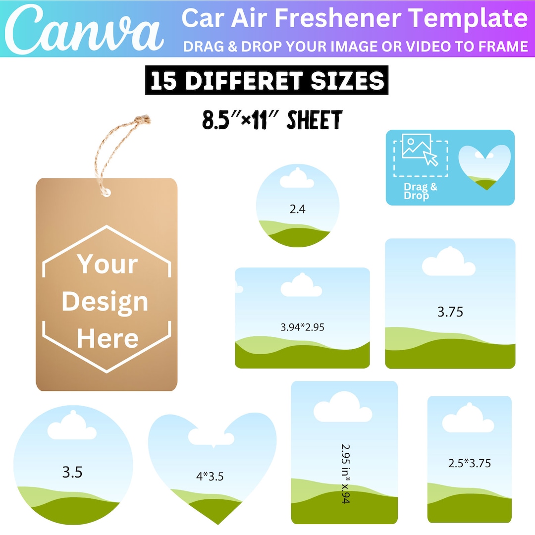 Car Air Freshener Template Bundle, Air Freshener Canva Editable, Air Freshener 8.5x11 Sheet, Car