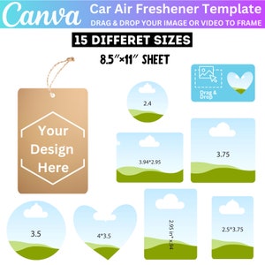 Car Air Freshener Template Bundle, Air Freshener Canva Editable, Air Freshener 8.5"x11" Sheet, Car Air Freshener Sublimation Template
