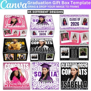 Editable Graduation Gift Box Template, Canva Graduation Class of 2026 Party Favor Box, DIY Grad Senior Celebration Decor & Instant Download