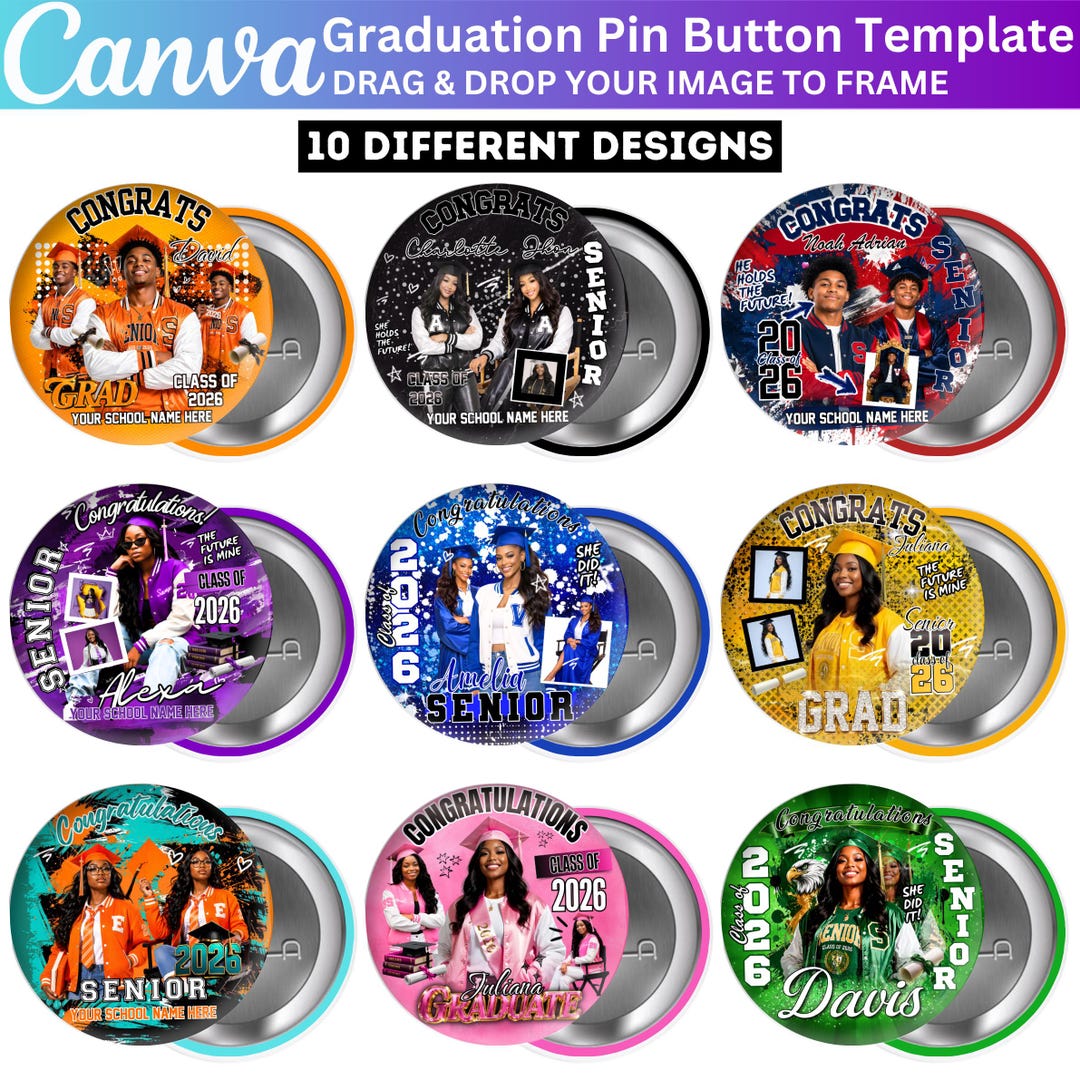 10 Graduation Pin Button Template, Canva Editable Congrats Grad Class ...
