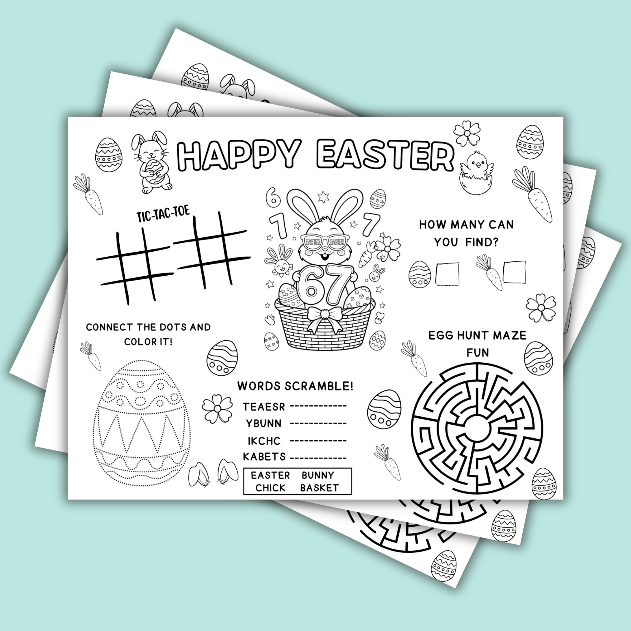 Easter Activity Placemat Printable for Kids, Easter Coloring, Maze ...