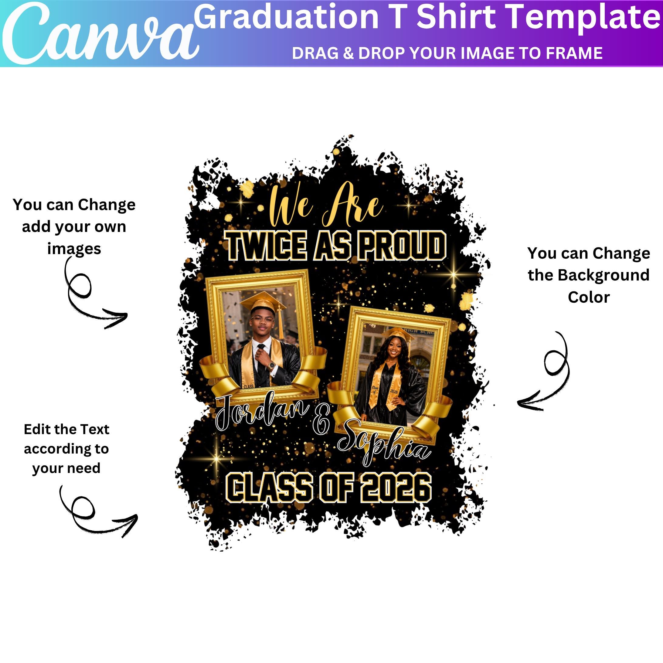 Gradtwin Logo Graduation T Shirt Twice as Proud Canva Editable Graduation Shirt ...