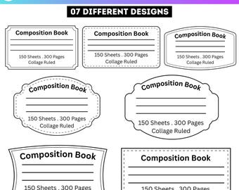 50x Composition Book Labels Template, Composition Notebook Label Bundle ...