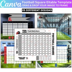 Fußballquadrate Canva bearbeitbare Vorlage, 100 Super Big Game Quadrate, Football Pool Fundraiser Vorlage, Fußballpartyspiel
