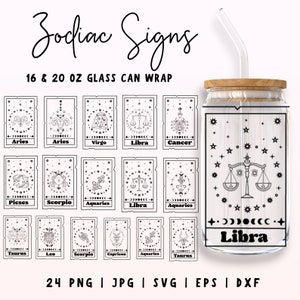 Sternzeichen können wickeln SVG-Bundle, Astrologie Libbey Dose SVG, 16 Unzen & 20 Unzen Libbey Glas, Sternzeichen SVG, Horoskop Glas svg, Full Can Wrap