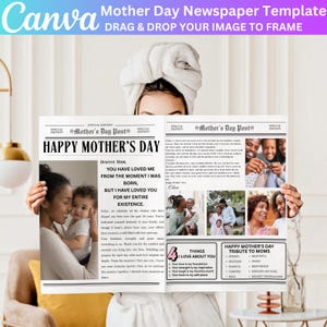 Plantilla editable de Canva para periódico del Día de la Madre, regalo personalizado para el Día de la Madre, plantilla de Canva para periódico para mamá, tarjeta imprimible para el Día de la Madre.