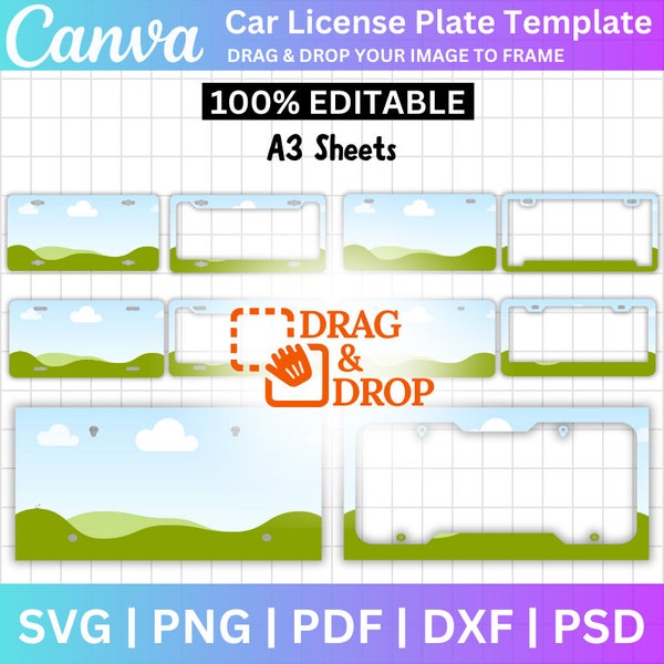 Car License Plate Template, License Plate Template, Car License Frame Template,  License Plate Svg Png, Canva Editable License Plate