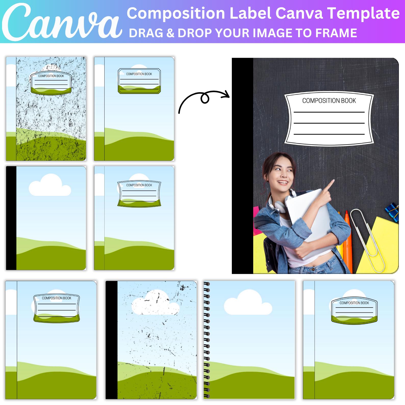 Composition Notebook Cover Template, Canva Editable Composition ...