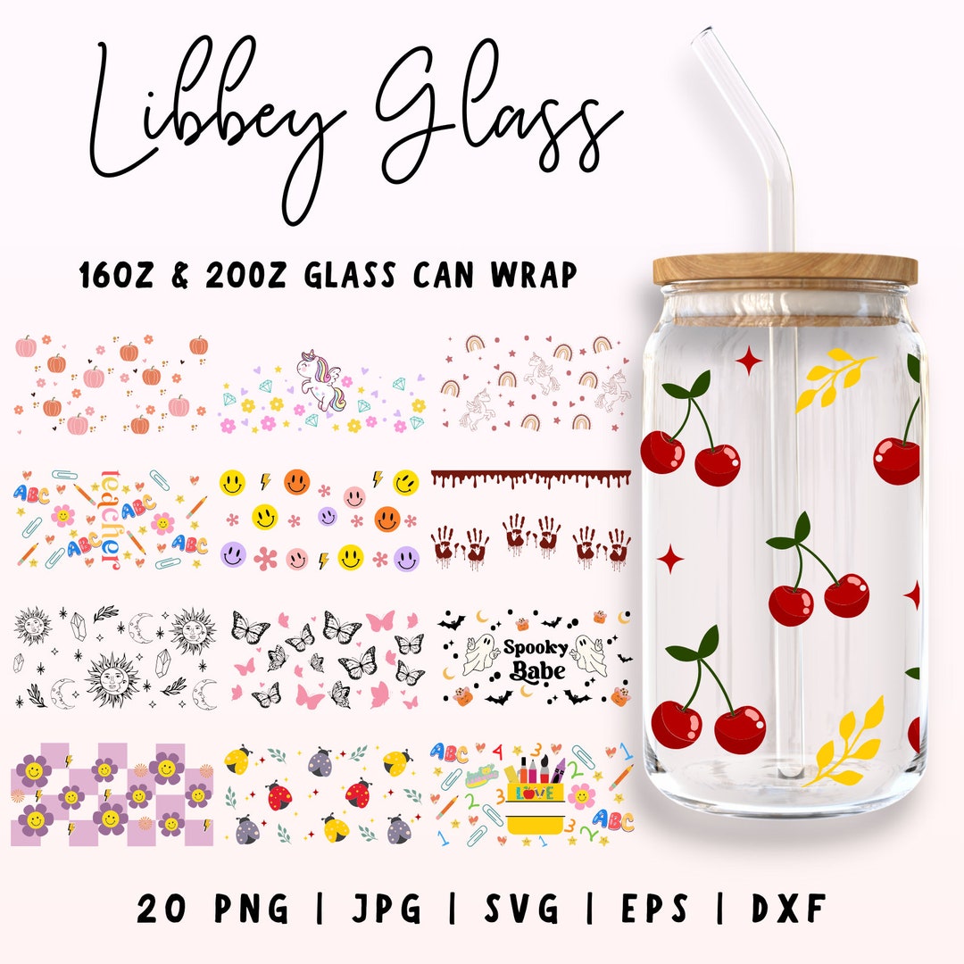 Libbey Glass Wrap SVG Bundle, 16oz & 20oz Libbey Can Wrap, Teacher Can ...