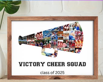 Cheerleader Photo Collage Canva Template, Editable Cheerleading Frame, Cheerleader Megaphone Photo Collage, Printable Senior Night Keepsake