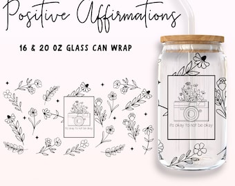 Positive Affirmations Libbey Glass Wrap Bundle, Mom Daily Affirmations Libbey Glass, 16oz & 20oz Inspirational Can Glass Wrap, Self Love Svg