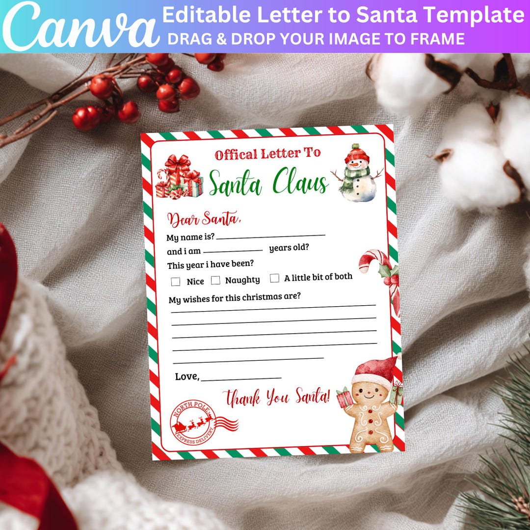 Letter to Santa Canva Template, Kids Letter to Santa, Holiday Printable ...