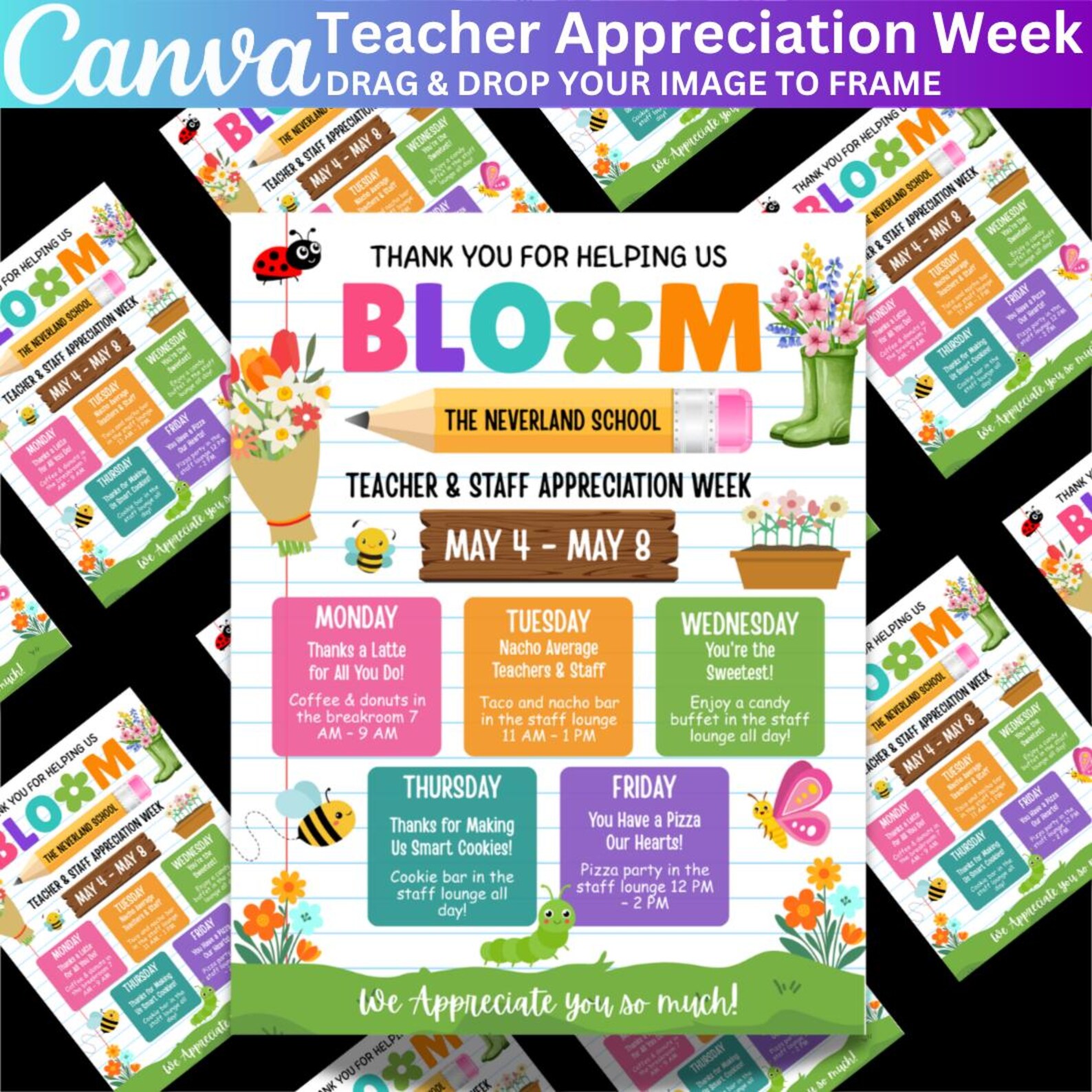 Spring Time Appreciation Week Floral Teacher Appreciation Week Itinerary Flyer, Spring Garden Thank ...