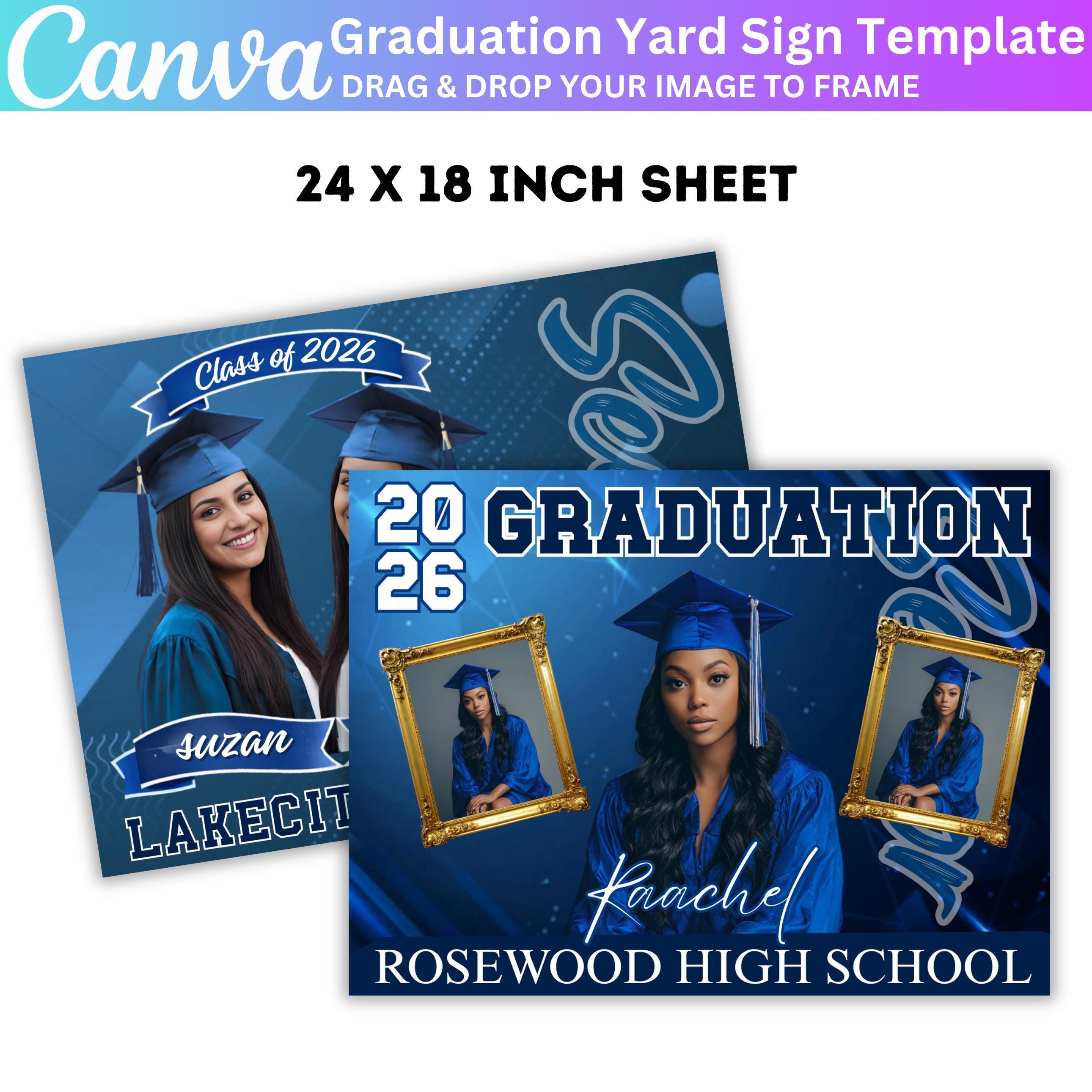 10 Blue Graduate Yard Sign Bundle, Graduation Canva Editable Template ...