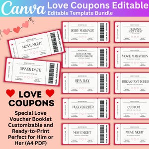 Libro editable de cupones de amor divertido de Canva, cupones de San Valentín, cupones de amor de Canva, regalo para él, complete su regalo de texto para su esposo, amor romántico