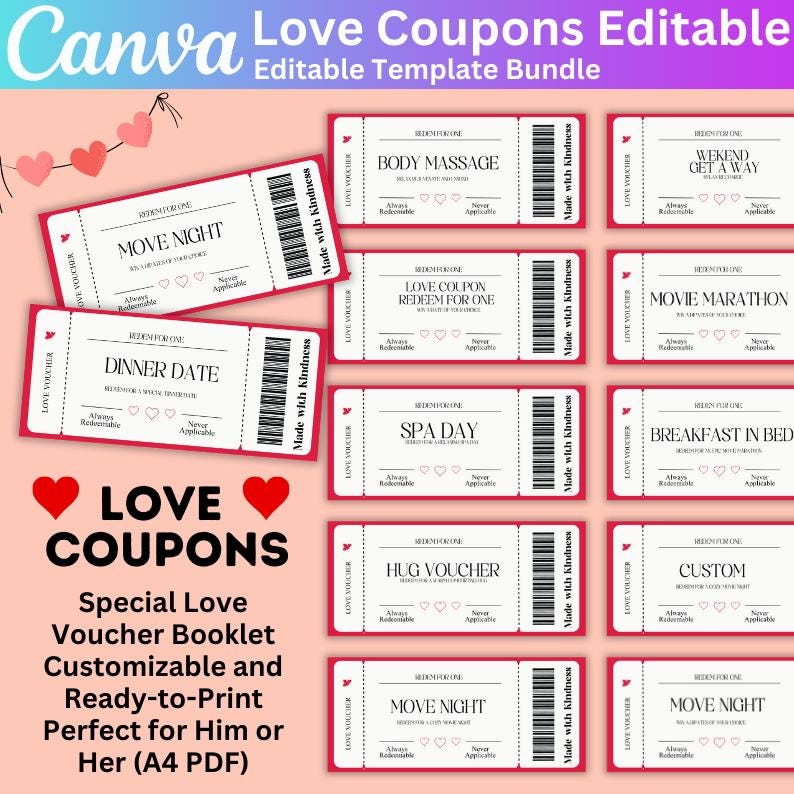 Fun Love Gutschein Canva bearbeitbares Buch, Valentinstag Gutscheine, Canva Liebe Gutscheine, Geschenk für ihn, füllen Sie Ihren Text Ehemann Geschenk, romantische Liebe Bild 1