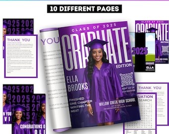 Graduation Activity Booklet Editable Canva Template, 2025 Senior GRAD Magazine Booklet, Maze Graduation Party, Crossword Reflection Pages
